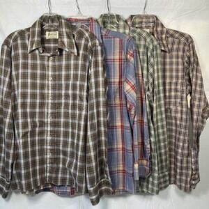x4 Vintage 70s Plaid Men's Shirt The County Seat Size Large Cowboy‎ Western